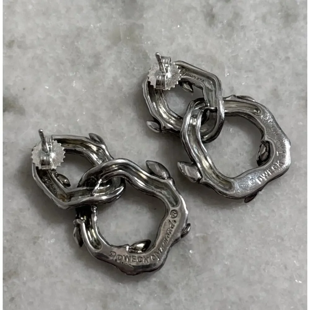 Stephen Dweck Sterling Silver Diamond Twig Branch Dangle Drop Earrings
